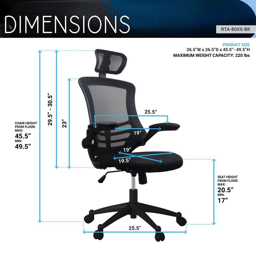 Ergonomic Executive High-Back Mesh Swivel Chair with Adjustable Arms, Black