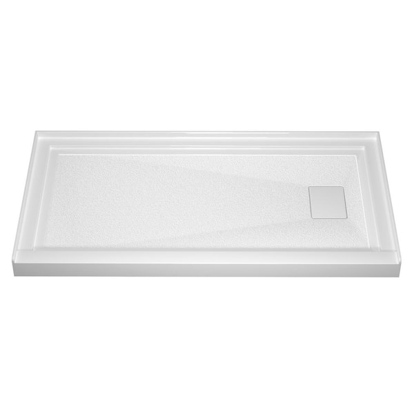 60 in. L x 32 in. W Single Threshold Alcove Shower Pan Base Acrylic Rectangular Shower Tray with Right Drain in White