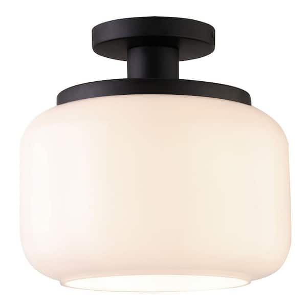 Meyer&Cross Tatum 11 in. Blackened Bronze and White Semi Flush Mount with Glass Shade