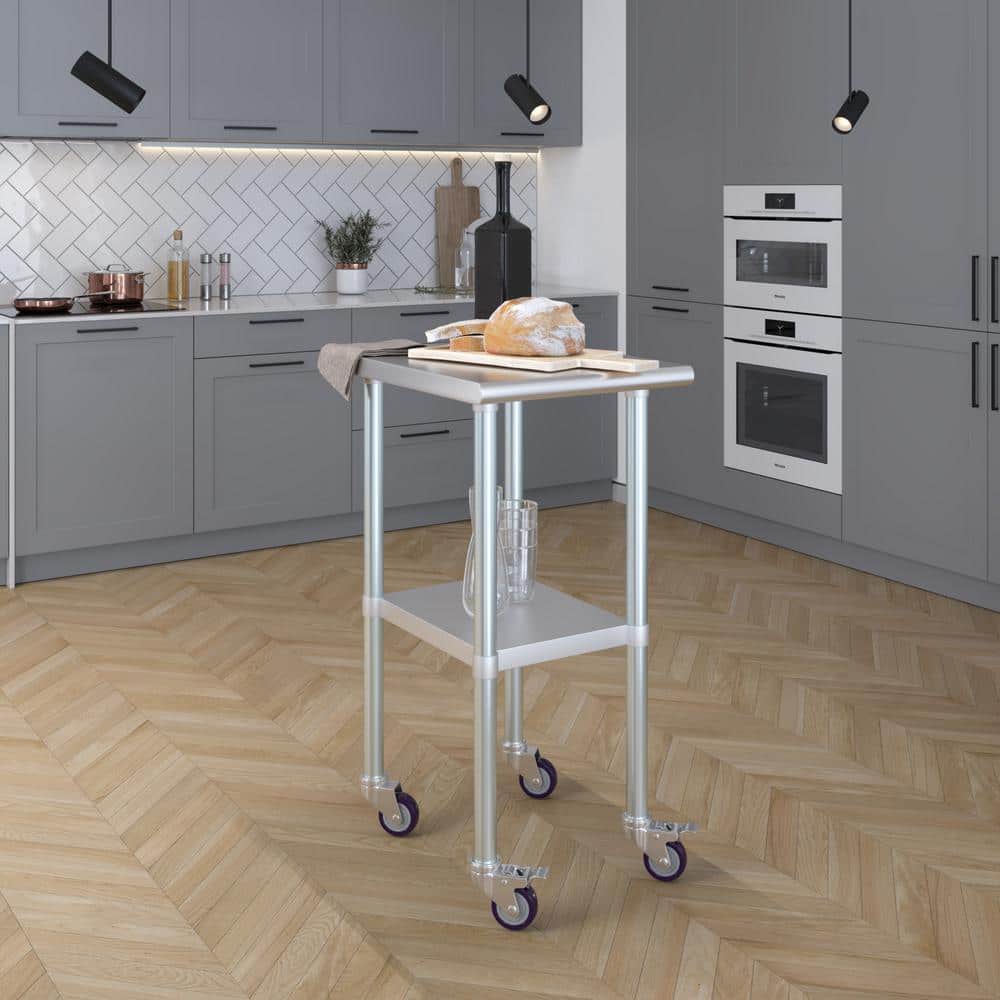 24" x 18" Stainless Steel Rolling Work Table with Undershelf