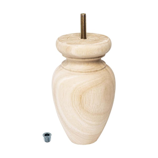 American Pro Decor 5-1/2 in. x 3-1/4 in. Unfinished Solid Hardwood Round Bun Foot