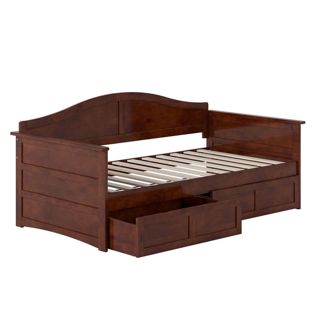 Acadia Walnut Twin Wood Daybed with 2 Storage Drawers