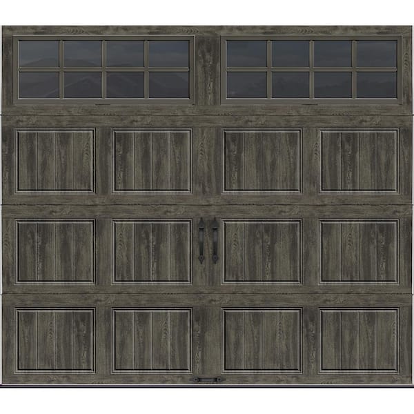 Clopay Gallery Steel Long Panel 8 ft x 7 ft Insulated 18.4 R-Value Wood Look Slate Garage Door with SQ24 Windows