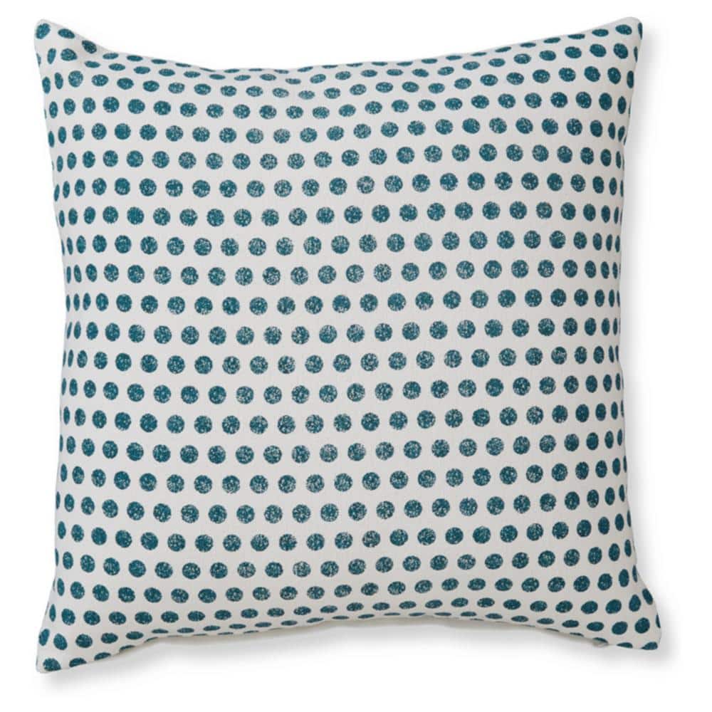 Teal Dotted White Cotton Square Pillow