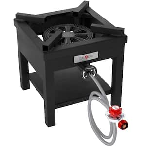 10 in. Portable Propane Grill Burner Outdoor Cooker High Output with Red QCC Adjustable Regulator