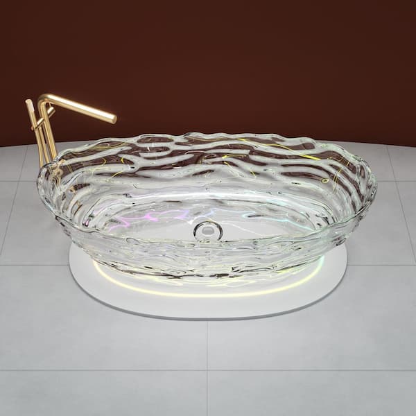 Vanity Art 69 in. x 30 in. Freestanding Oval Soaking Stone Resin Bathtub in Pure Resin White with Polished Chrome Pop Up Drain
