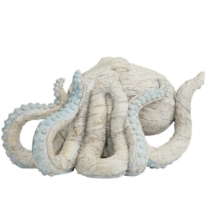 8 in. Beige Resin Textured Octopus Sculpture with Light Blue Tentacles