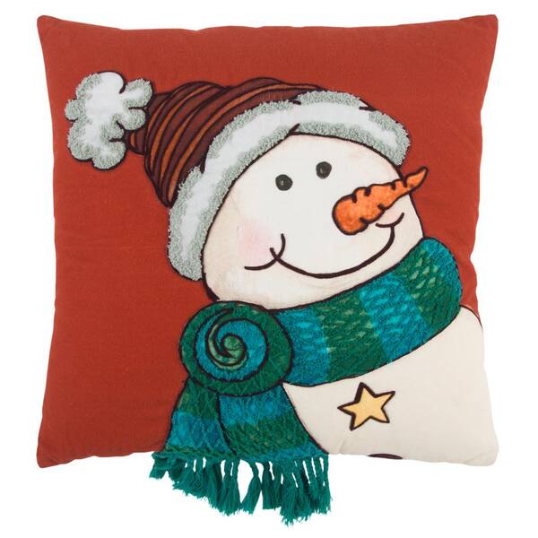 Rizzy Home Holiday Snowman 20 in. x 20 in. Decorative Filled Pillow