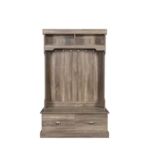 Barn Wood Brown Open Wardrobe Storage Locker with Drawers and Hanging Rod