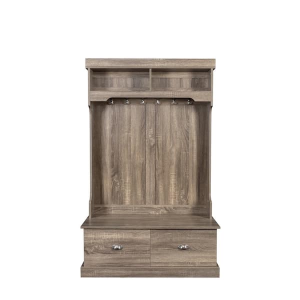 Tatahance Barn Wood Brown Open Wardrobe Storage Locker with Drawers and Hanging Rod