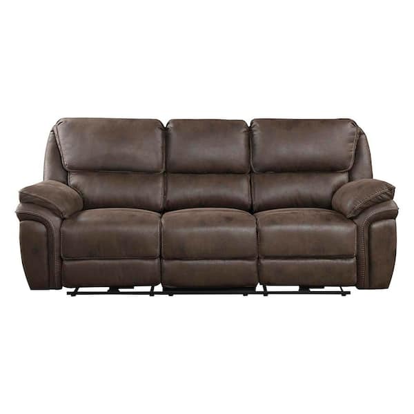 Arlo 90 in. W Straight Arm Microfiber Rectangle Power Reclining Sofa in. Brown