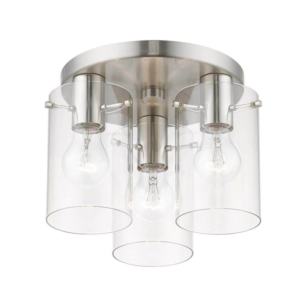 Munich Contemporary 3-Light Indoor/Outdoor Flush Mount in Brushed Nickel