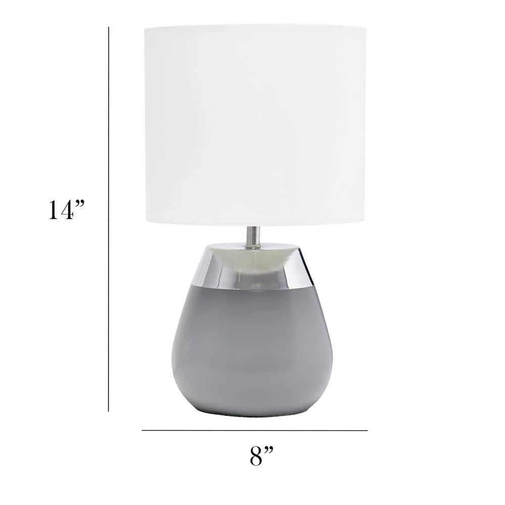 14" Tall Modern Gray and Chrome Touch Nightstand Lamp with White Shade