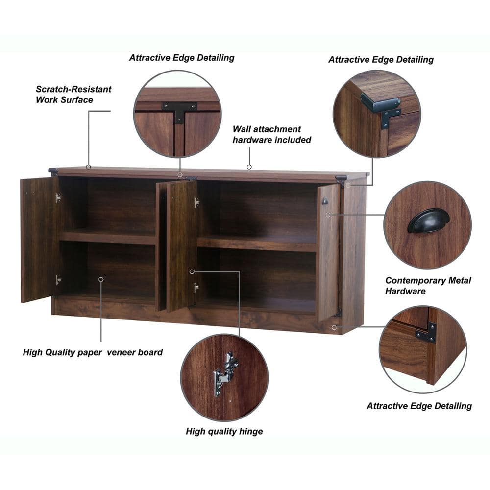 Saint Birch Dark Walnut 4-Door Credenza with Adjustable Shelves