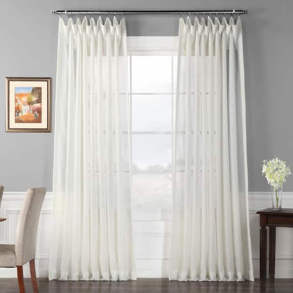 Exclusive Fabrics & Furnishings Off White Solid Extra Wide Double Layered Rod Pocket Sheer Curtain - 100 in. W x 108 in. L (1 Panel)