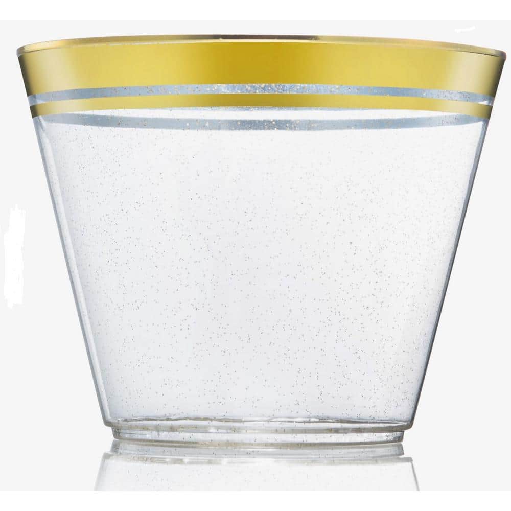 100 Gold Plastic Cups 9oz, Hard Disposable