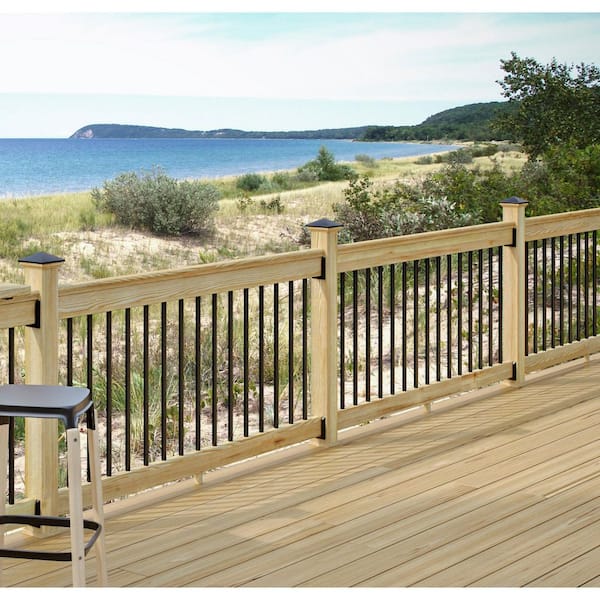 72 in. x 33.5 in. Pressure-Treated Souther Yellow Pine Stair Railing Kit with Black Aluminum Balusters