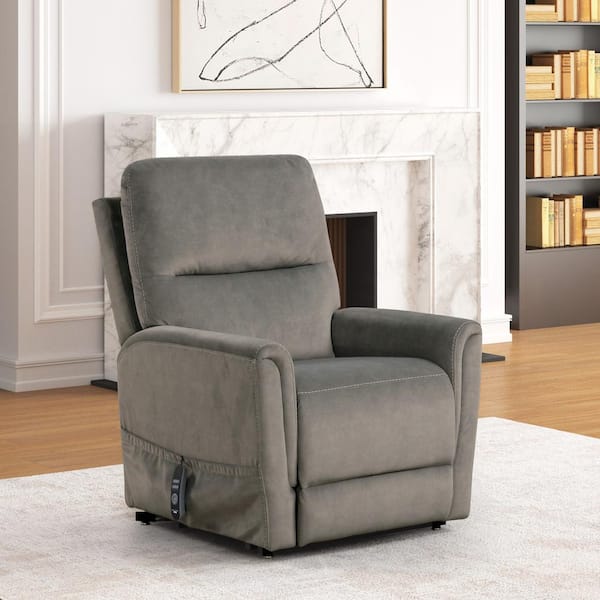 Furniture of America Nightfall Gray Flannelette Powered Recliner Lift Chair With Heating and Massage