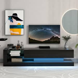 70.80 in. Black Modern TV Stand with 2 Cabinets, Fits 75 in. TV, 16-color RGB LED Color Changing Lights