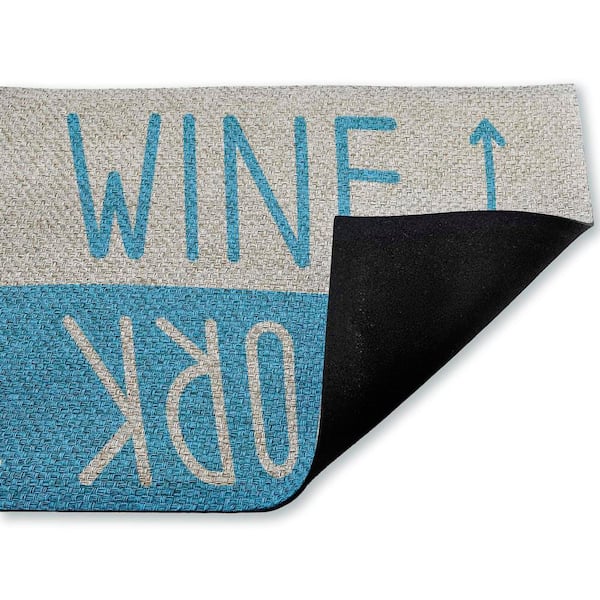 Work and Wine Blue Brown 18 in. x 30 in. Polyester Non-Slip Outdoor Door Mat