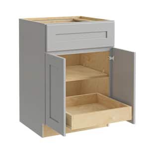 Tremont Pearl Gray Painted Plywood Shaker Assembled Base Kitchen Cabinet 1 Rollout Sft Cls 24 in W x 24 in D x 34.5 in H