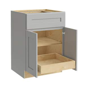 Tremont Pearl Gray Painted Plywood Shaker Assembled Base Kitchen Cabinet 1 Rollout Sf Cl L 15 in W x 24 in D x 34.5 in H