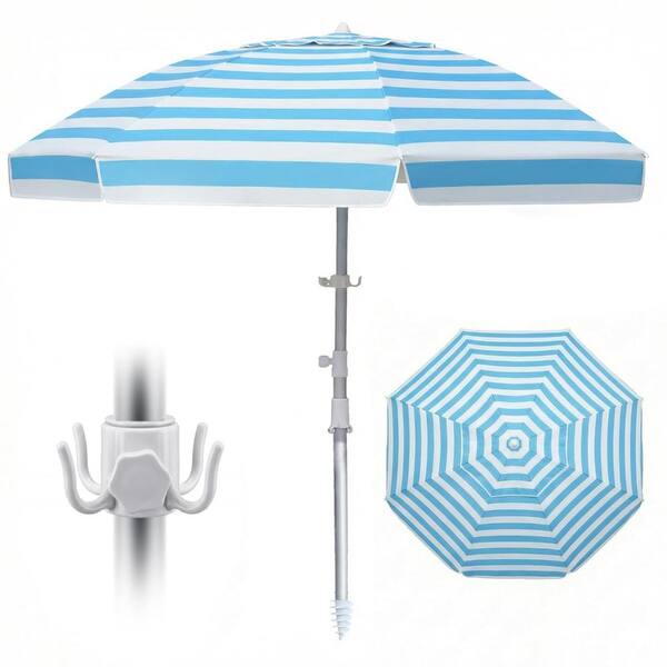 8ft windproof beach umbrella with tilt pole & sand anchor. UV50+ protection, vented design with carry bag & hook.