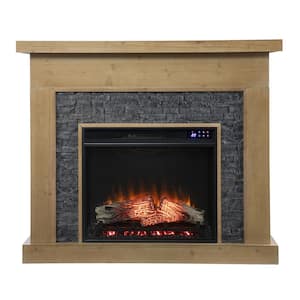 Standlon 45 in. Freestanding Metal Electric Fireplace Faux Stone in Brown