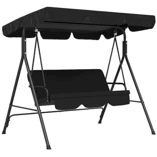 Huluwat 43.3 in. W 3-Person Black Metal Frame Patio Swing with Removable Cushion and Adjustable Tilt Canopy