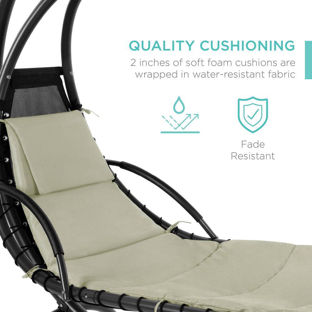 Sage Green Hanging Steel Chaise Lounge Chair with Canopy
