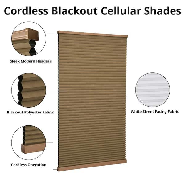 Mocha Cordless Blackout Cellular Shades for Windows - 40 in. W x 64 in. L (Actual Size 39.75 in. W x 64 in. L)