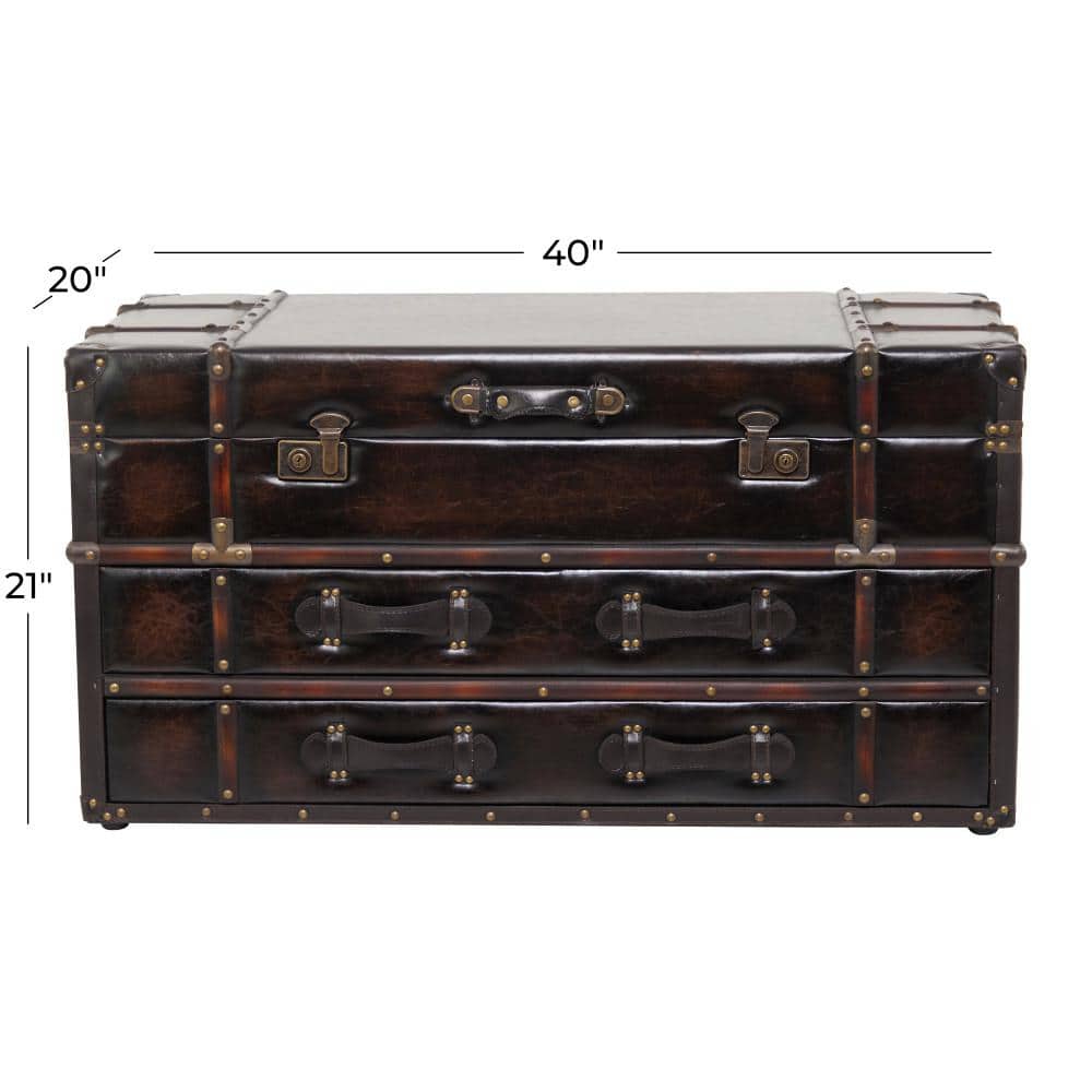 Vintage Brown Wood Trunk Coffee Table with Storage