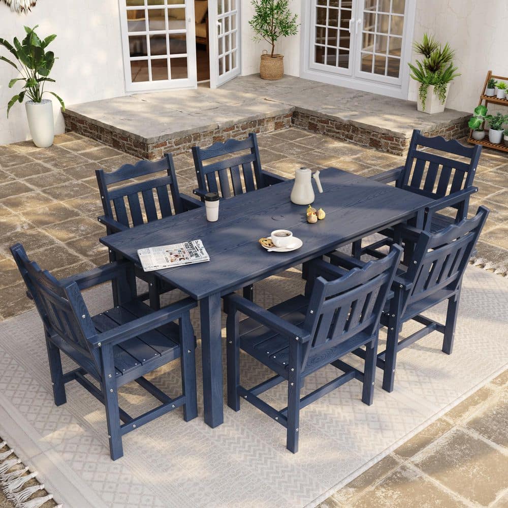 Navy Blue7-Piece Wicker Square Outdoor Dining Set price history on PriceWatchPro