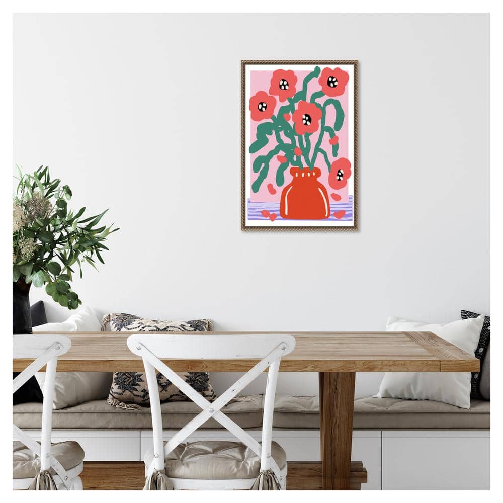 Treechild Floral Impression Red and Green Framed Canvas Art 16 x 23