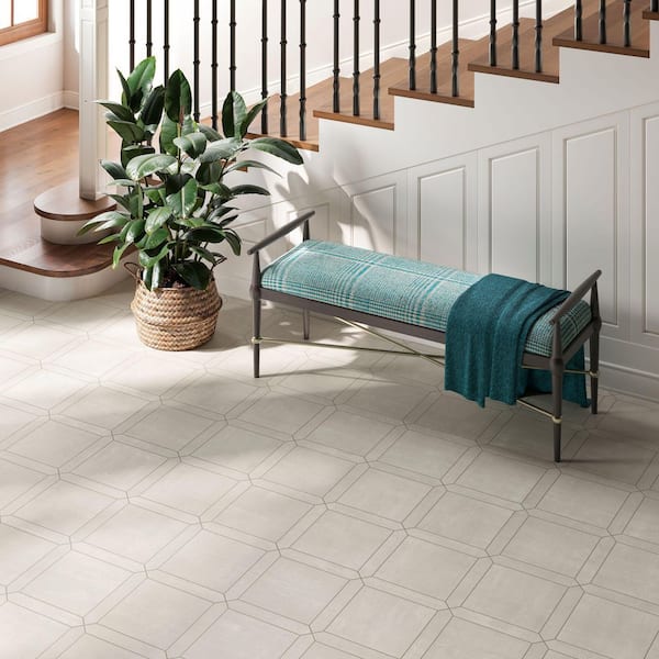 Unico White Frame 12 in. x 12 in. Concrete Look Porcelain Mosaic Floor and Wall Tile (9.70 sq. ft. /case)