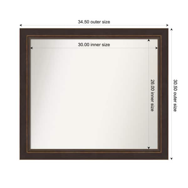 Amanti Art Lara Bronze 34.5 in. W x 30.5 in. H Custom Non-Beveled Wood Framed Bathroom Vanity Wall Mirror