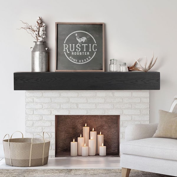 60 in. W x 9 in. D Black Solid Wood Decorative Wall Shelf Fireplace Mantel, Rustic Floating Wall Mounted Shelf for Decor
