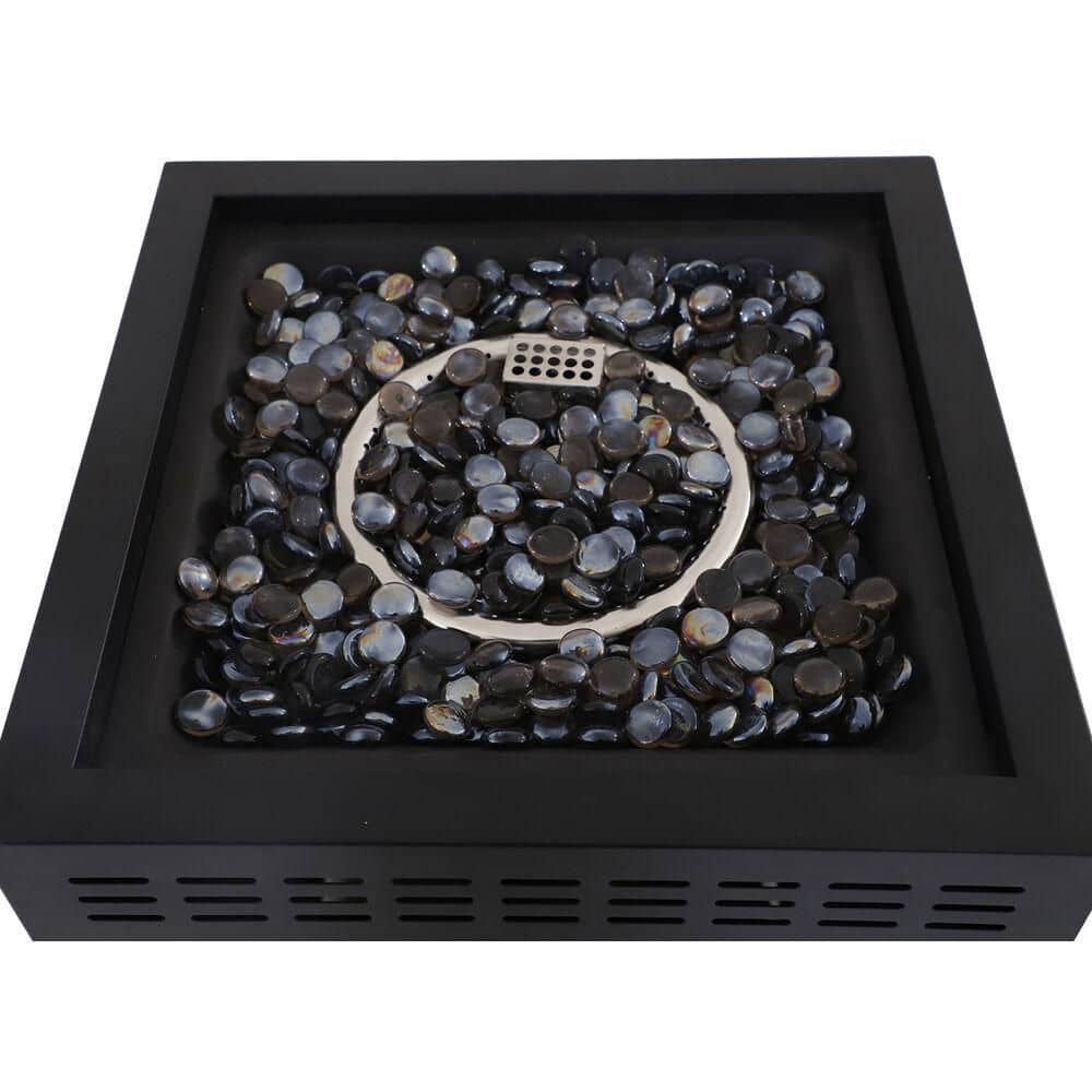 Black Gas Fire Pit Table with Glass Burner Enclosure