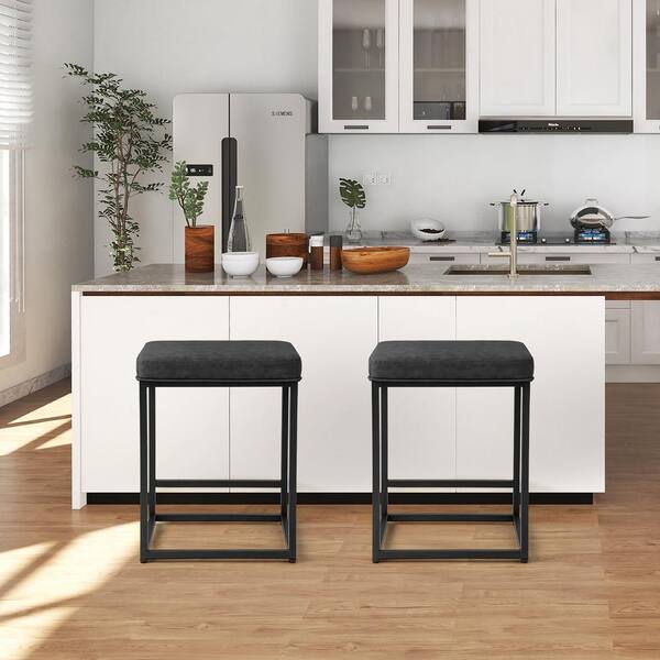 Costway 24 in. Black Counter Height Backless Metal Bar Stools