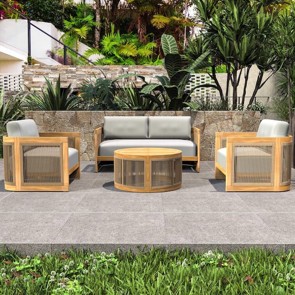 moda furnishings Guzal 4-Piece Acacia Wood Patio Outdoor Conversation ...