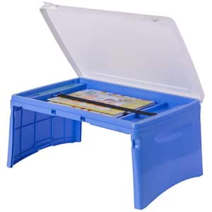 Blue and White Kids Portable Fold-able Plastic Lap Tray
