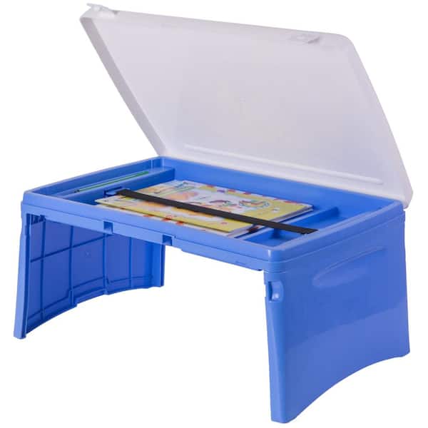 Basicwise Blue and White Kids Portable Fold-able Plastic Lap Tray  QI003430.B - The Home Depot