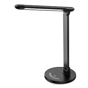16 in. Black LED 5-Color Modes Aluminum Desk Lamp 7 Brightness Levels with USB Port