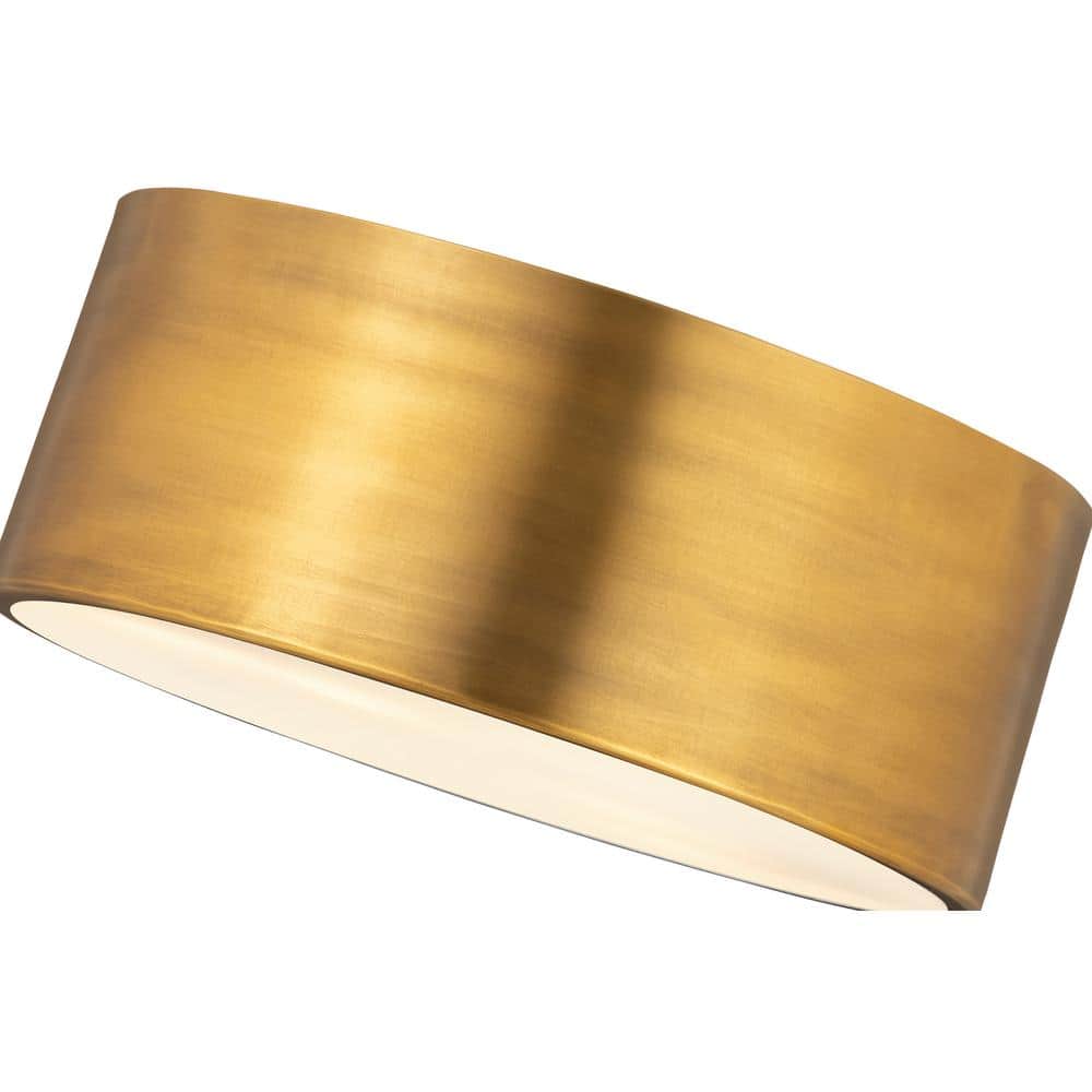 12" Rubbed Brass and Glass Drum LED Flush Mount Light