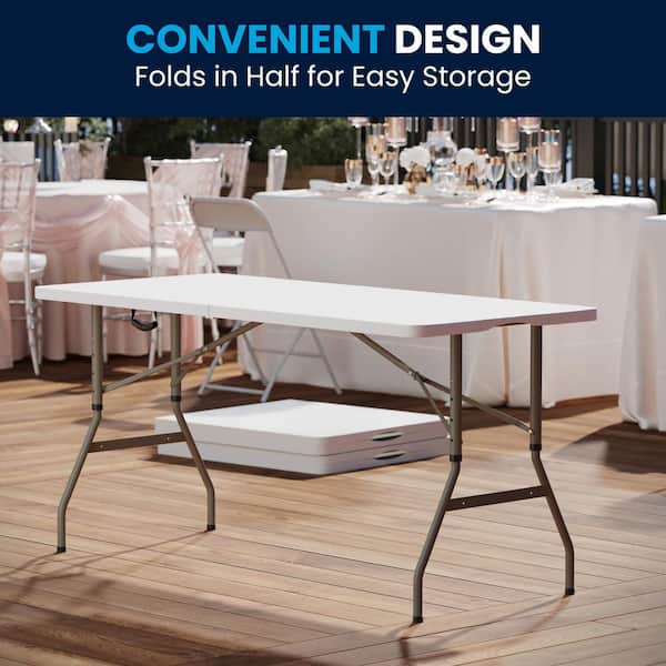 60 in. Granite White Plastic Tabletop Metal Frame Folding Table