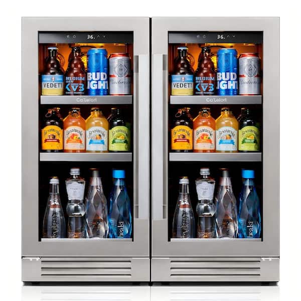 30 in. Dual Zone 200-Cans Beverage Cooler Side-by-Side Refrigerators Built-in or Freestanding Fridge Frost Free in Black