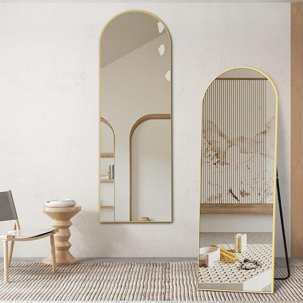 IDEAGLE 20 in. W x 63 in. H Modern Arched Shape Aluminum Alloy Framed Standing Mirror Full Length Floor Mirror in Gold
