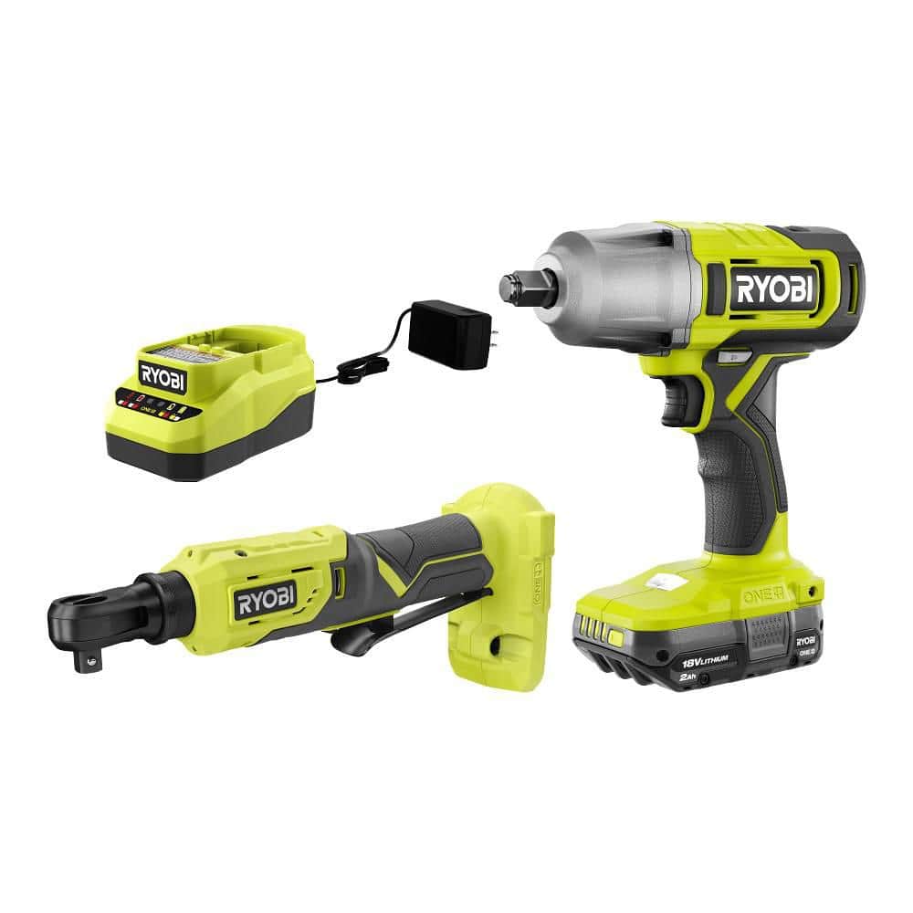 RYOBI ONE+ 18V Cordless 2-Tool Combo Kit with 1/2 in. Impact Wrench, 1/ ...