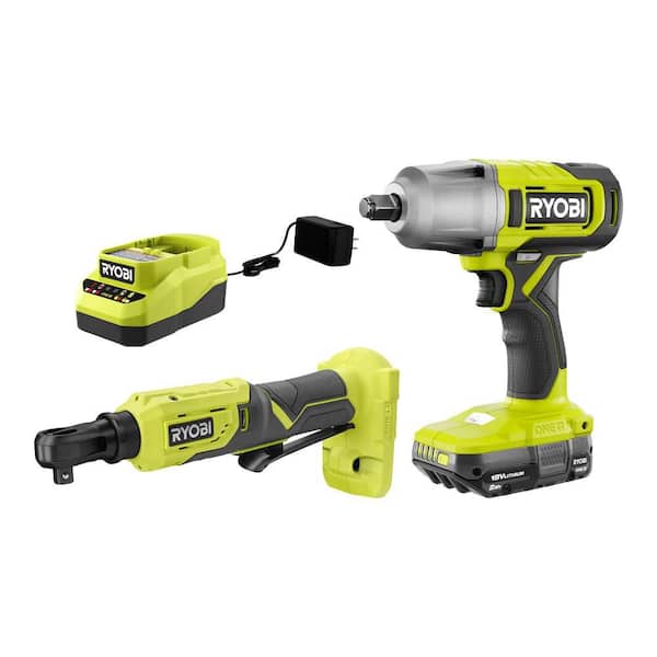 RYOBI ONE+ 18V Cordless 2-Tool Combo Kit with 1/2 in. Impact Wrench, 3/8 in. 4-Position Ratchet, 2.0 Ah Battery and Charger