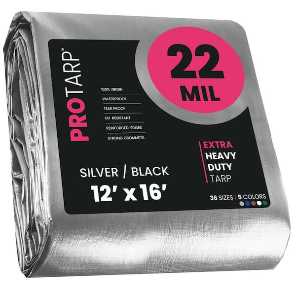 12 ft. x 16 ft. Silver/Black 22 Mil Heavy Duty Polyethylene Tarp, Waterproof, UV Resistant, Rip and Tear Proof